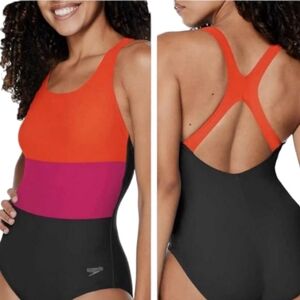 Speedo Onepiece Ultraback Colorblock SPF50+ Chlorine Resistant Swimmers Suit L